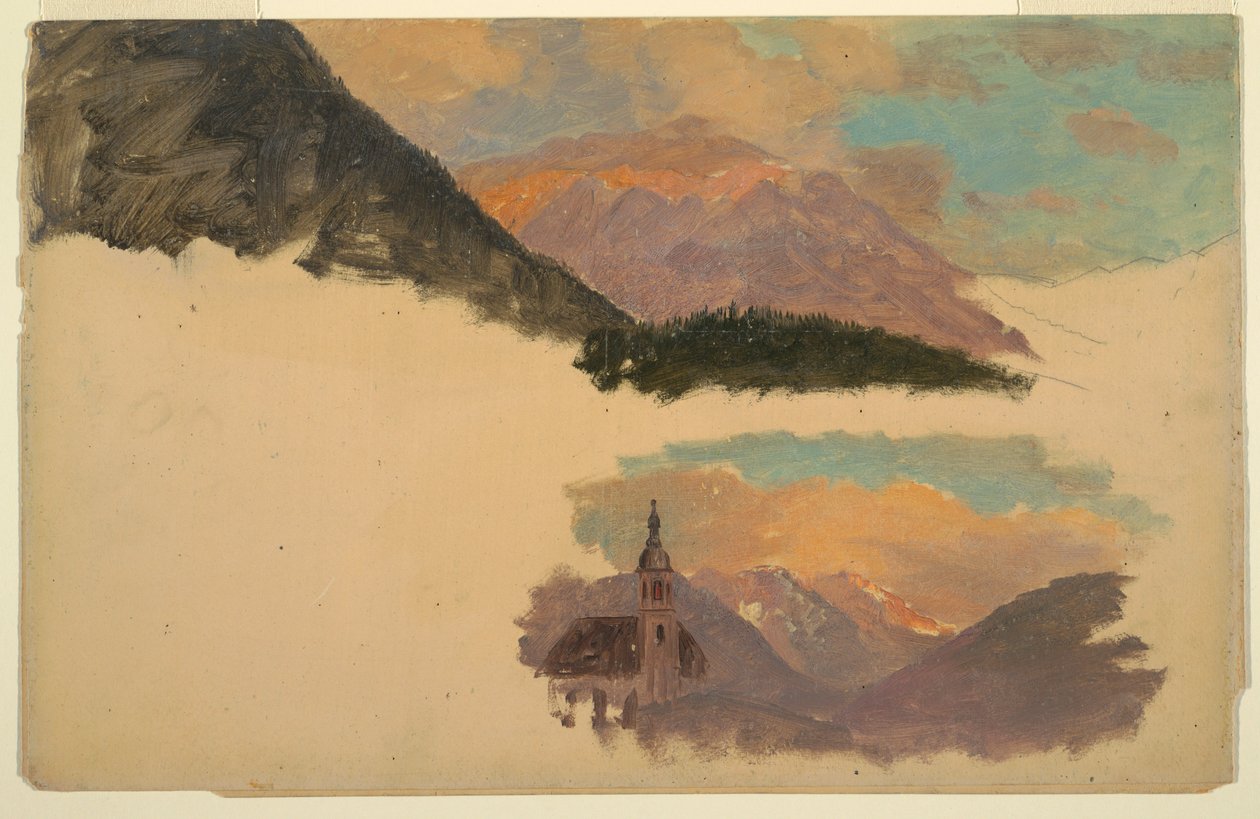 Tekening, Bergen bij Berchtesgaden, Beieren, juni 1868 door Frederic Edwin Church
