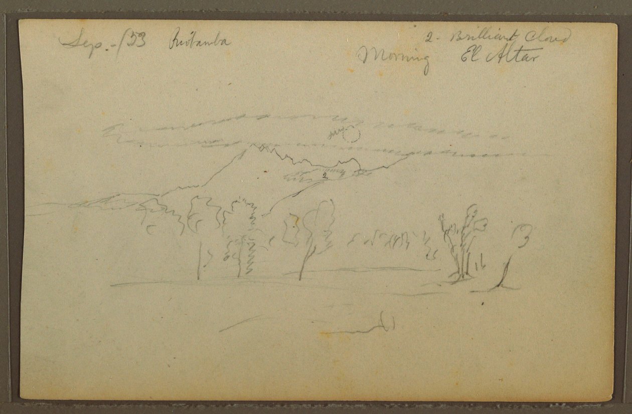 Tekening, Altaarberg, Riobama, Ecuador, september 1853 door Frederic Edwin Church