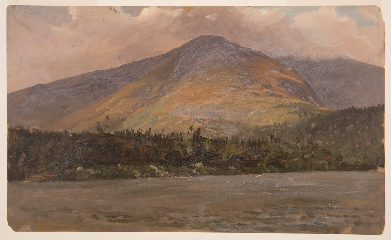 Tekening, Mt. Katadhin, met uitzicht op Pomola en het Great Basin vanaf Sandy Bottom Pond, ca. 1877 door Frederic Edwin Church