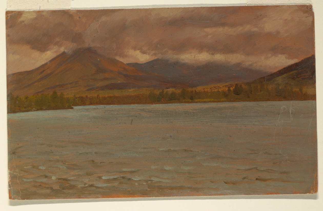 Tekening, Mt. Katahdin vanaf Lake Katahdin, 1860-70 door Frederic Edwin Church