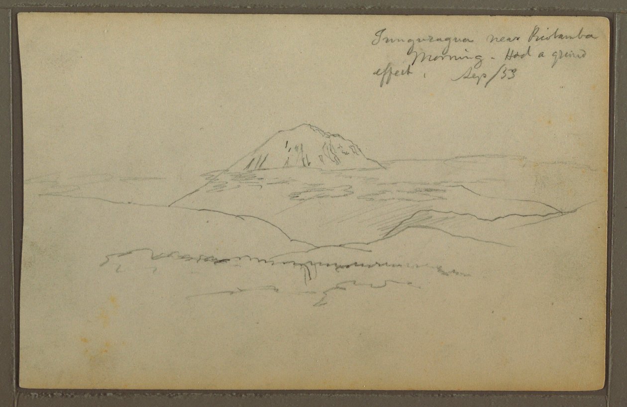 Tekening, Tunguragua, Riobamba, Ecuador, september 1853 door Frederic Edwin Church