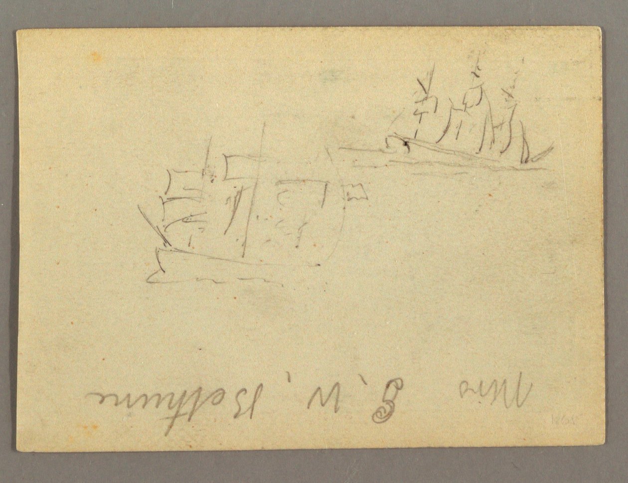 Tekening, naam geschreven, Zeilschepen, mogelijk 1868 door Frederic Edwin Church
