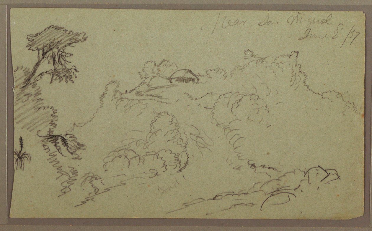 Tekening, bij San Miguel, Ecuador; Verso: Onvoltooide bergschets, 2 juni 1857 door Frederic Edwin Church