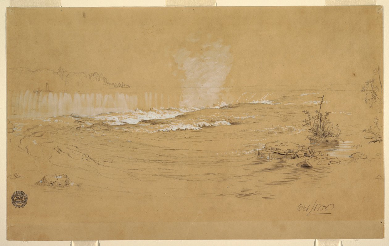 Tekening, Niagara: De Canadese watervallen en Goat Island, oktober 1856 door Frederic Edwin Church