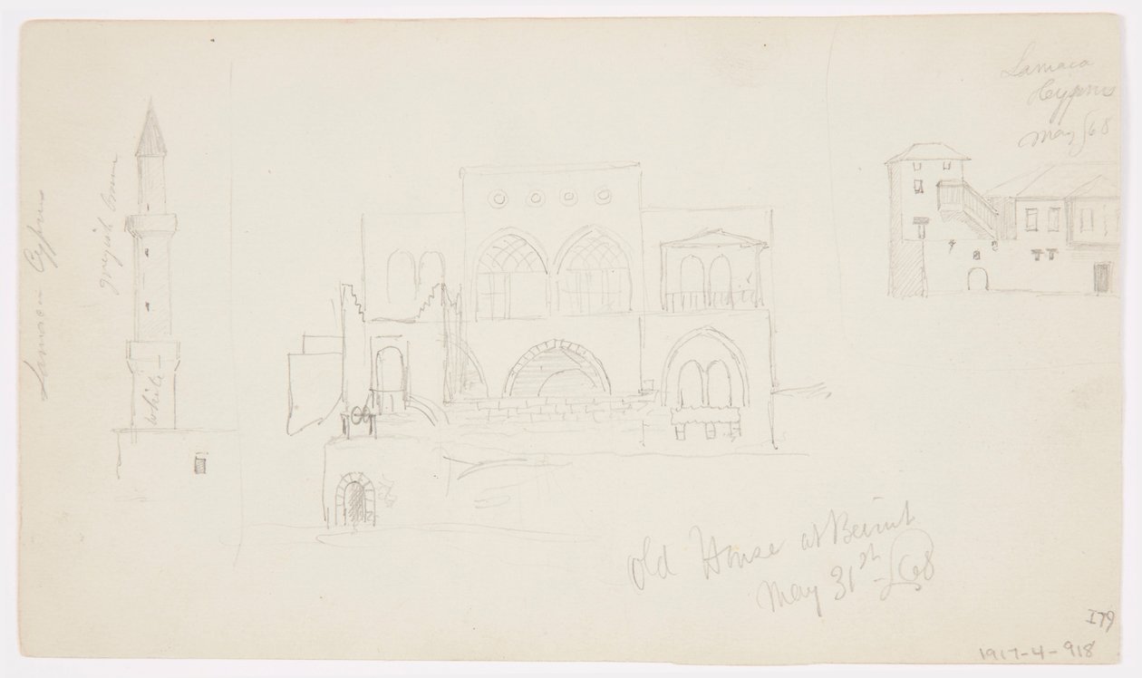 Tekening, Oud huis, Beiroet, 1868 door Frederic Edwin Church