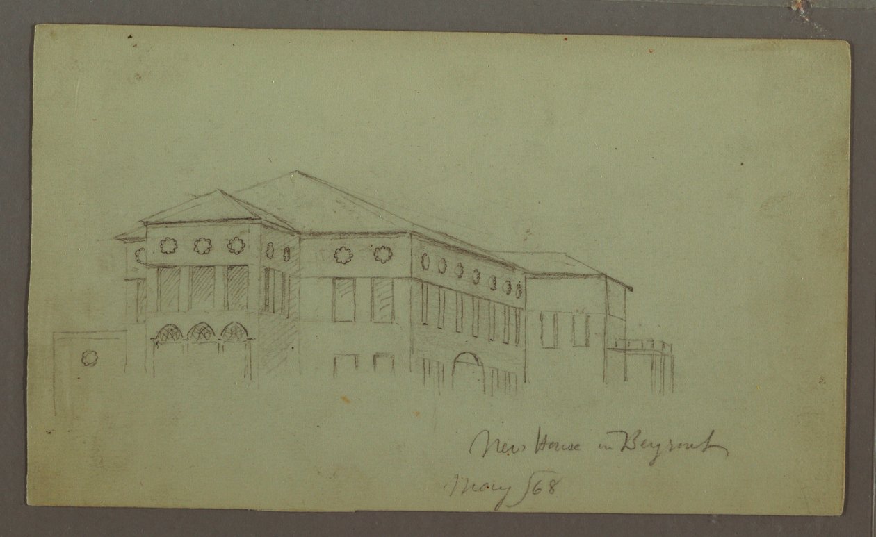 Tekening, Oud huis, Beiroet, 1868 door Frederic Edwin Church