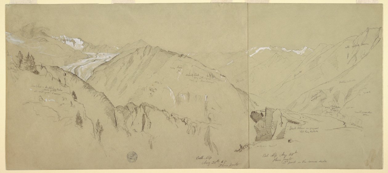 Tekening, Panorama van Bel Arp, 1868 door Frederic Edwin Church