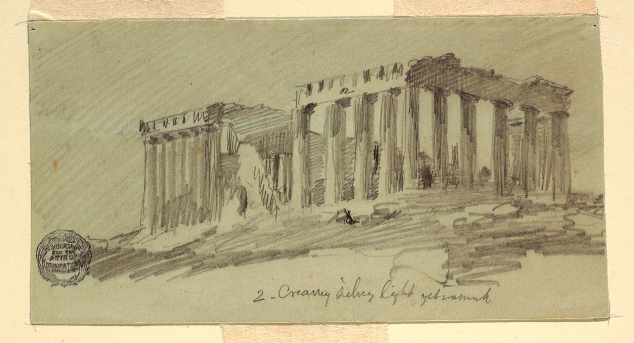 Tekening, Parthenon, Athene vanuit het zuidoosten, april 1869 door Frederic Edwin Church