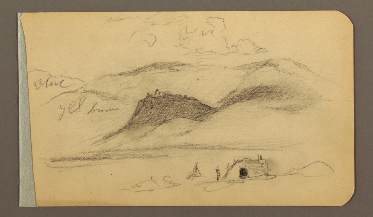 Tekening, vlakte, heuvel, stad; Verso: bergketen, 1889 door Frederic Edwin Church