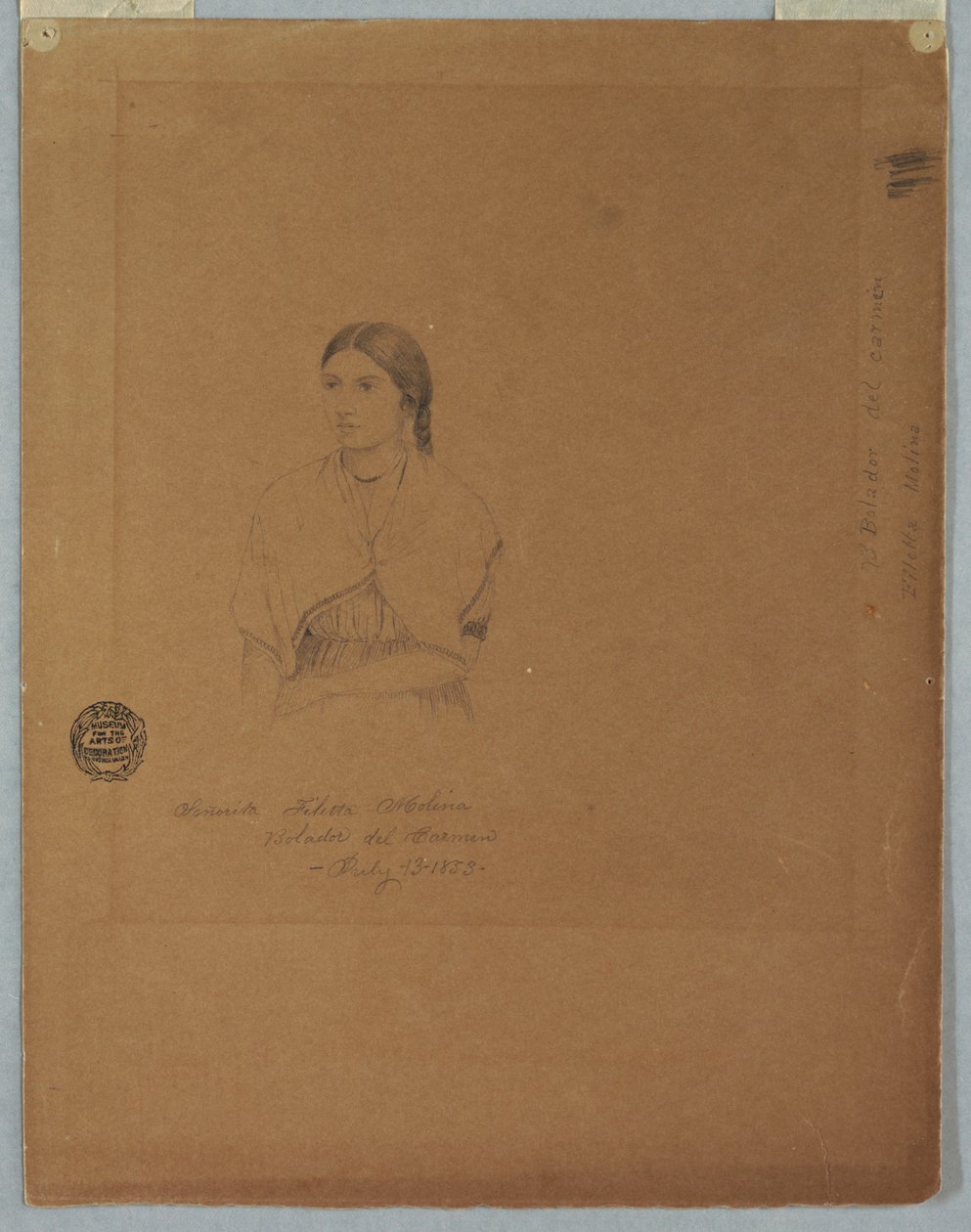 Tekening, Portret van Boliviaans meisje: Senorita Filetta Molina Bolador del Carmen, Colombia, 13 juli 1853 door Frederic Edwin Church