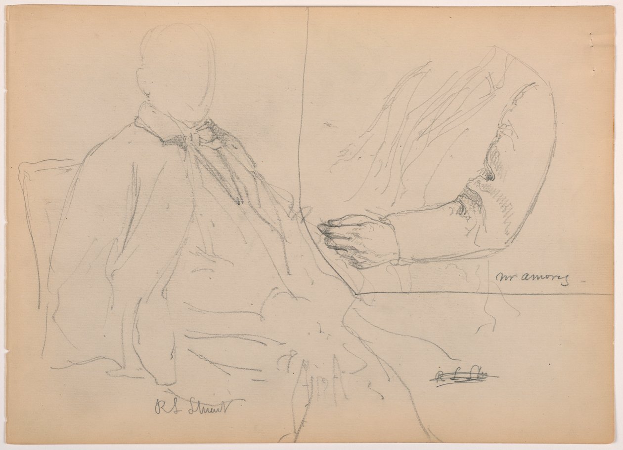 Tekening, Robert L. Stuart zittend, eerste portret, voor het Presbytarian Hospital; Mr. W. Armory, borst en arm studie, 1881 door Frederic Edwin Church
