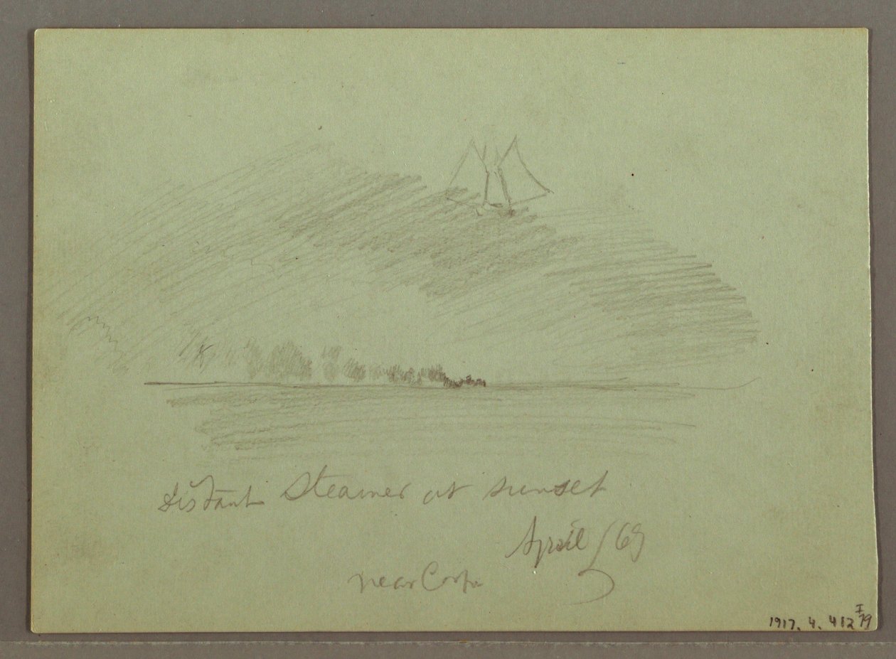 Tekening, Rotsen voor de kustlijn, Rotsachtige kliffen bij de kustlijn, april 1869 door Frederic Edwin Church