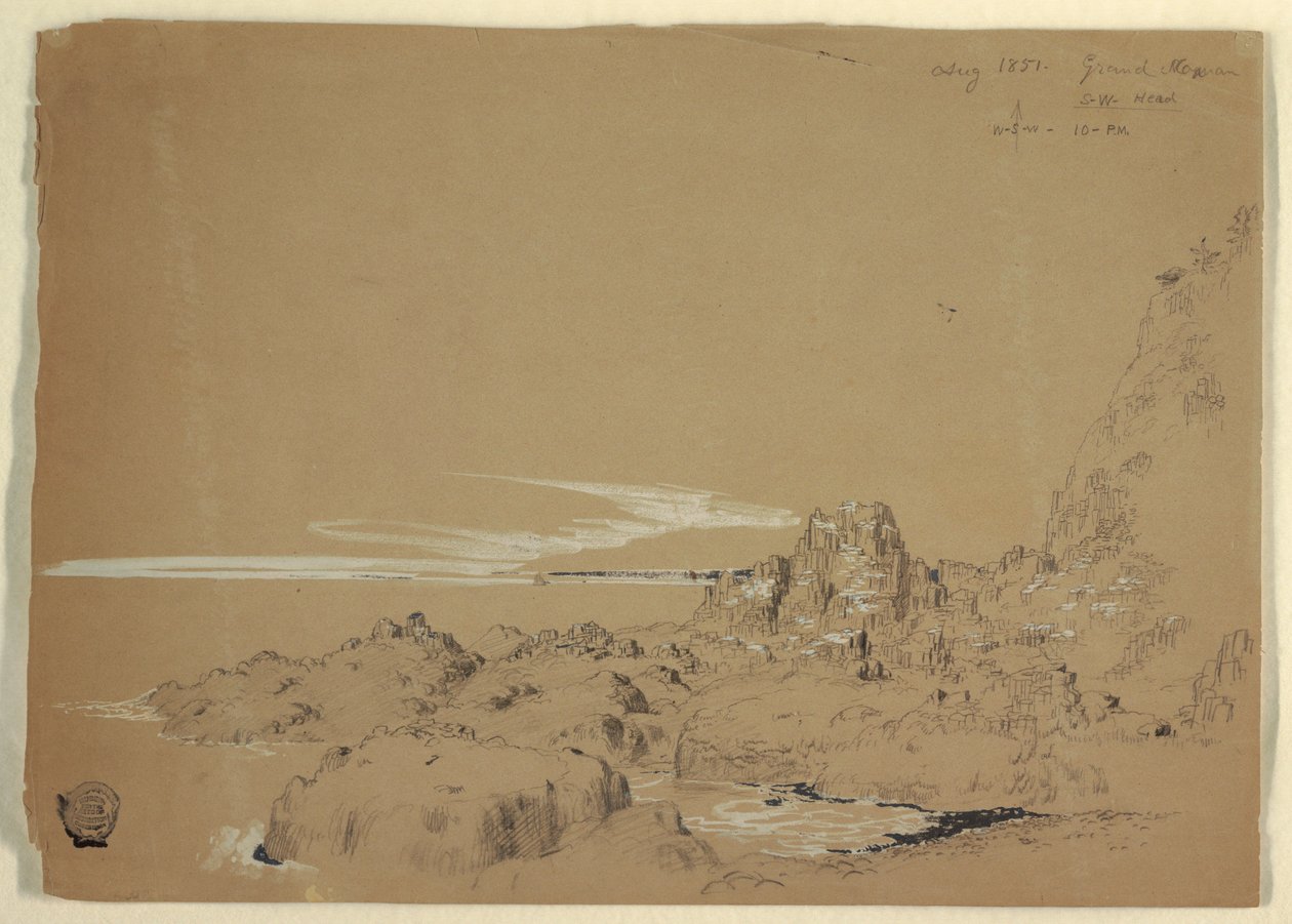 Tekening, Rocky Coast, Grand Manan, Canada, augustus 1851 door Frederic Edwin Church