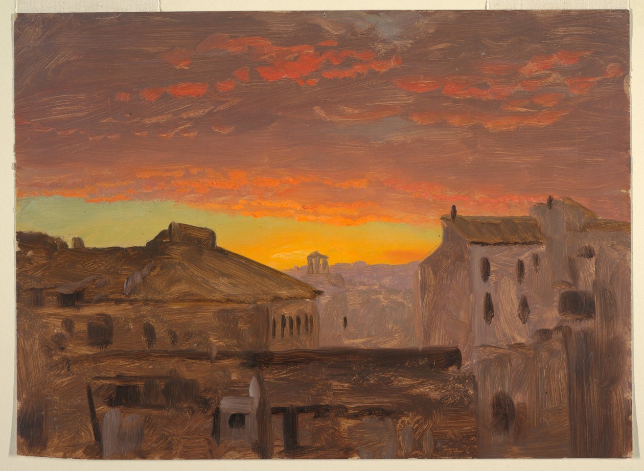 Tekening, Rome, daken bij zonsondergang, 1868-69 door Frederic Edwin Church