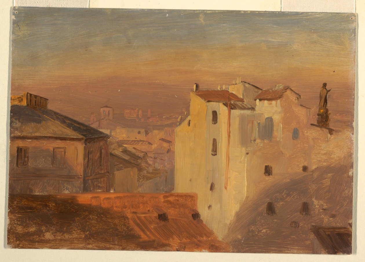 Tekening, daken, Rome, Italië, 1868-69 door Frederic Edwin Church
