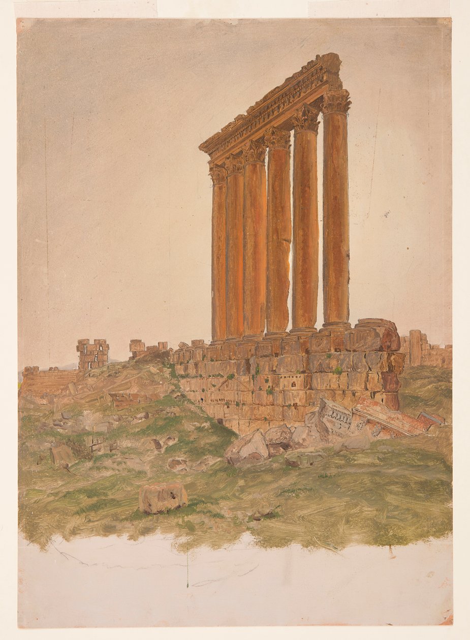 Tekening, Ruïnes van de Tempel van Zeus, Baalbek, mei 1868 door Frederic Edwin Church
