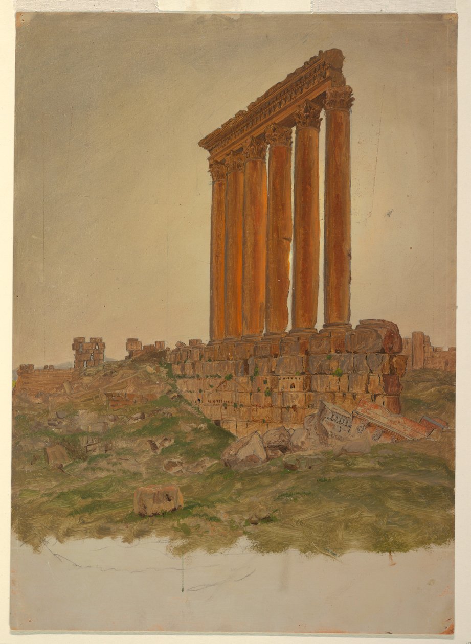 Tekening, Ruïnes van de Tempel van Zeus, Baalbek, mei 1868 door Frederic Edwin Church