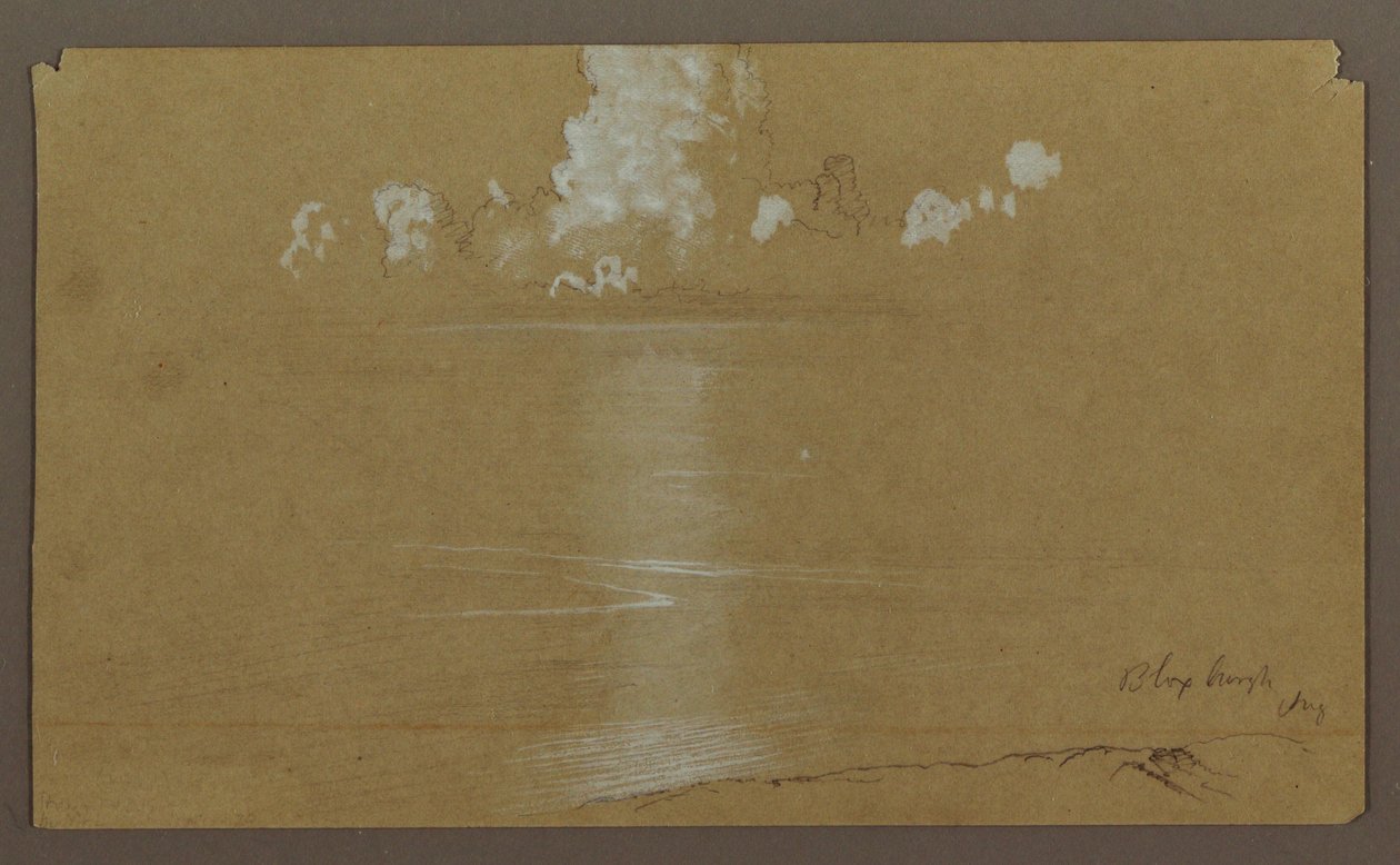 Tekening, Zeegezicht, Bloxburgh; Verso: Heuvels en zee, augustus 1865 door Frederic Edwin Church