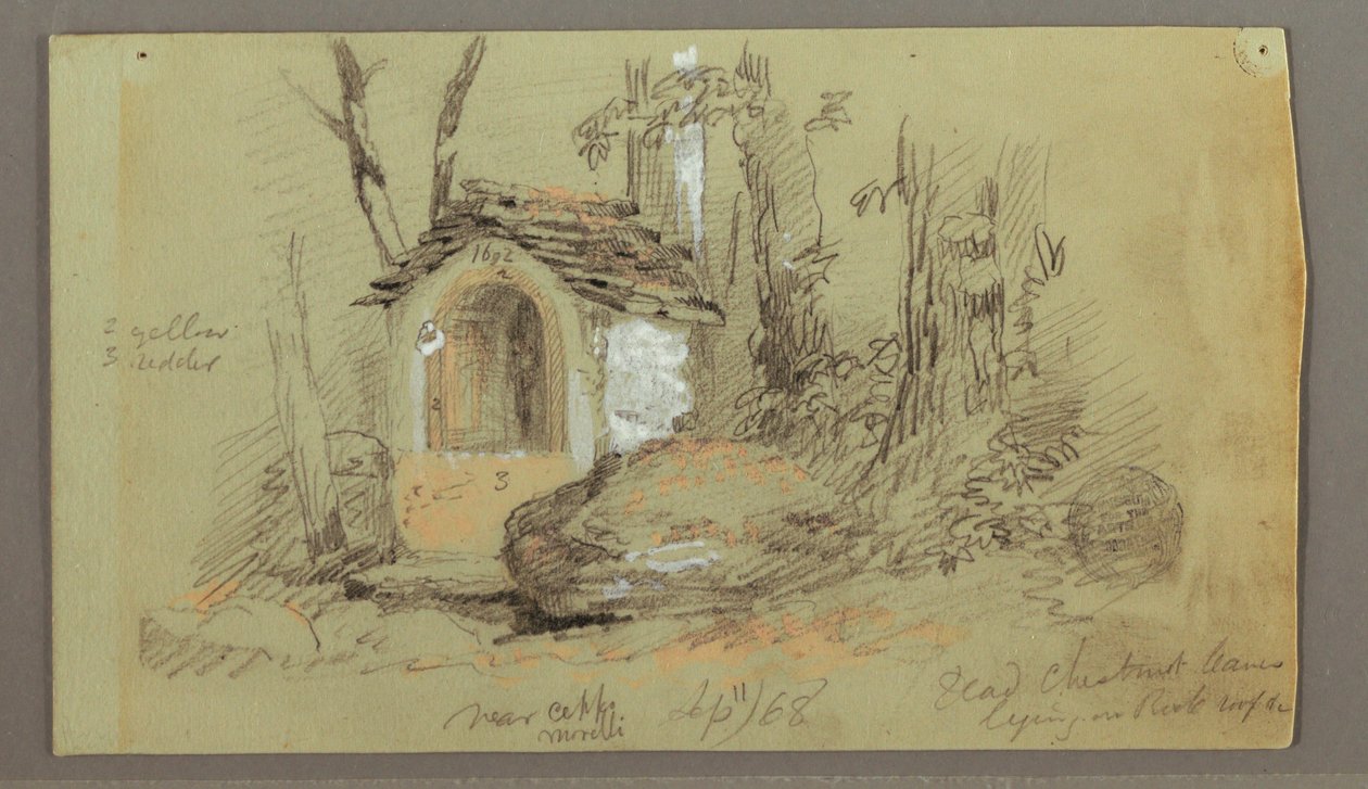 Tekening, Schrijn in het bos, september 1868 door Frederic Edwin Church