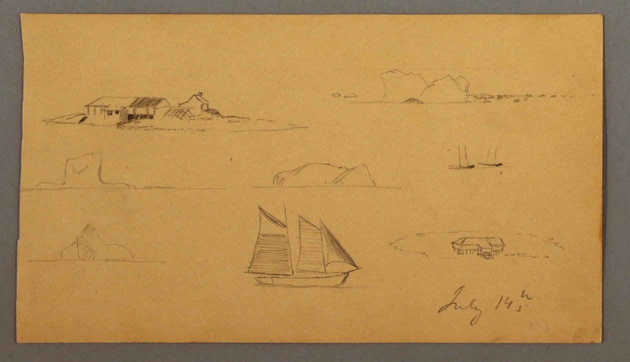 Tekening, Schetsen van Labrador, mogelijk 14 juli 1859 door Frederic Edwin Church