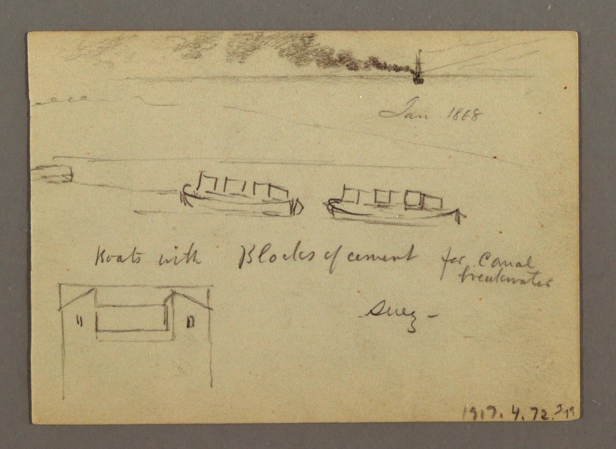 Tekening, Schetsen van het Midden-Oosten, inclusief Suezkanaal, januari 1868 door Frederic Edwin Church
