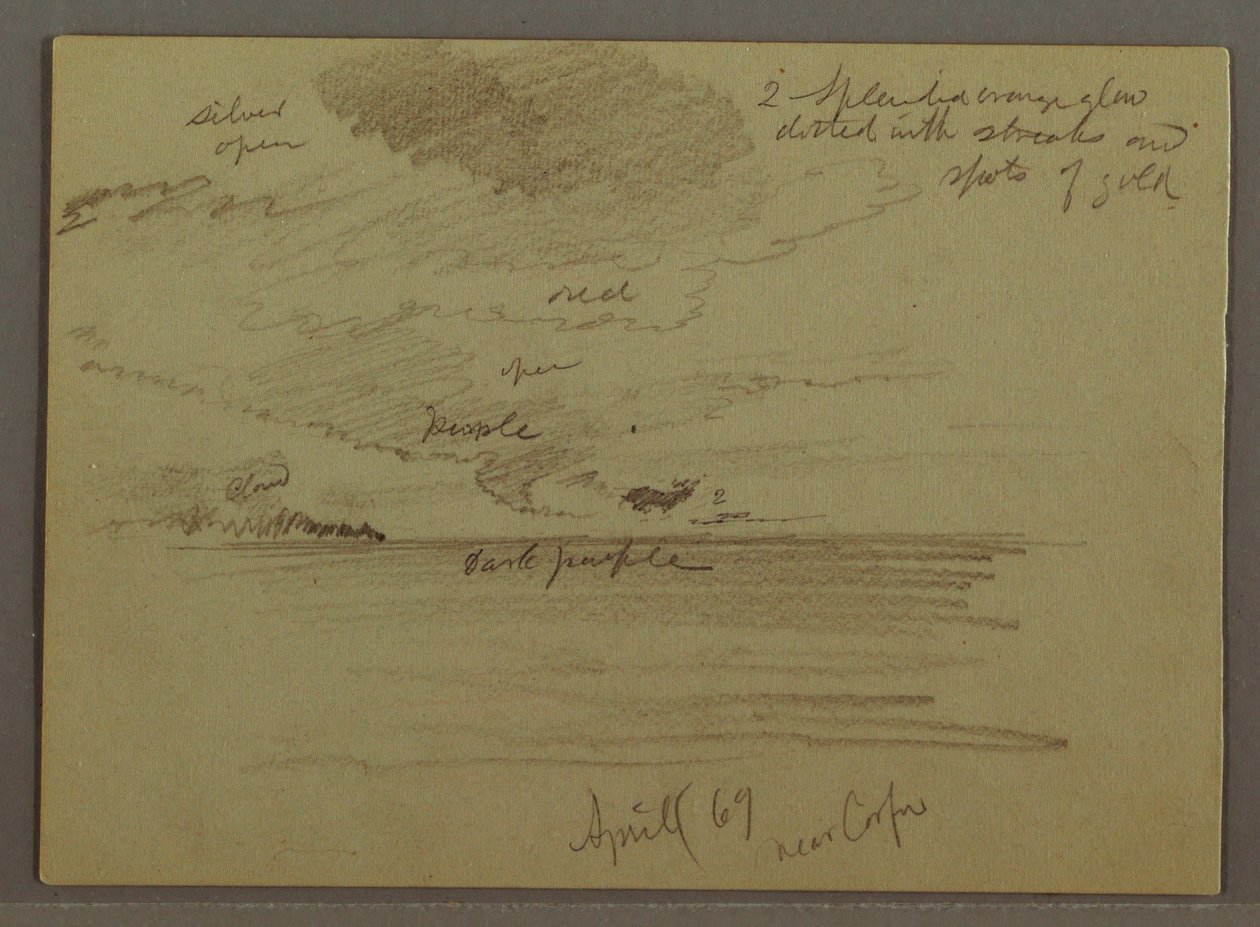 Tekening, Luchtstudie boven zee, april 1869 door Frederic Edwin Church