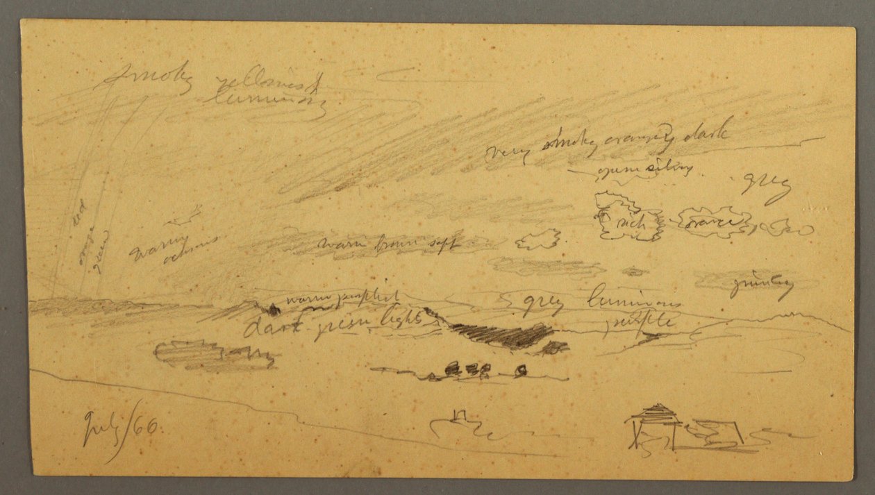 Tekening, Luchtstudie over bergrug en regenboog, juli 1866 door Frederic Edwin Church