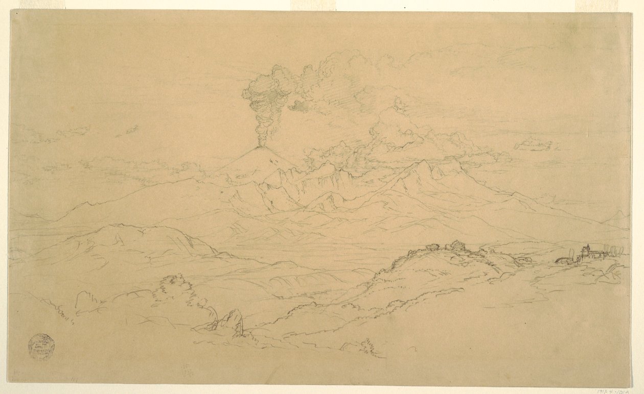 Tekening, Rook die opstijgt uit de vulkaan Cotopaxi, Ecuador, 1857 door Frederic Edwin Church