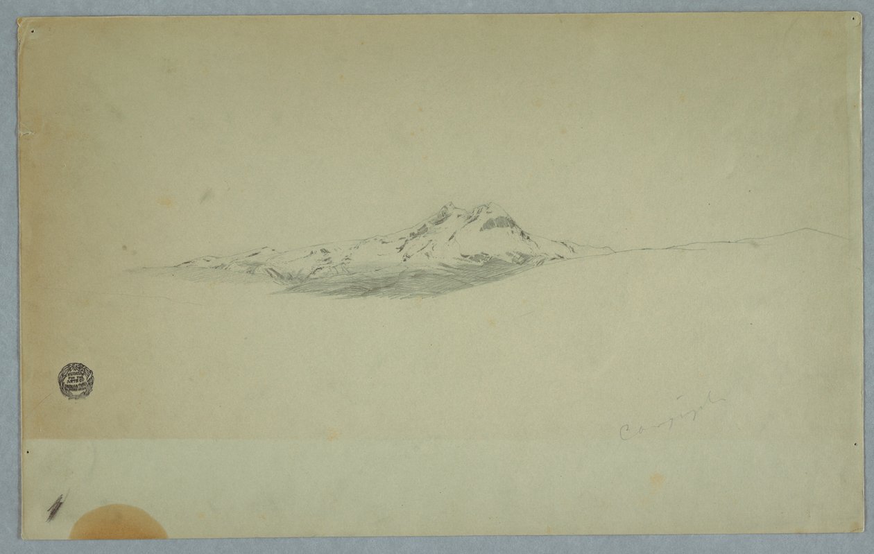 Tekening, Besneeuwde top van vulkaan, 1850-60 door Frederic Edwin Church