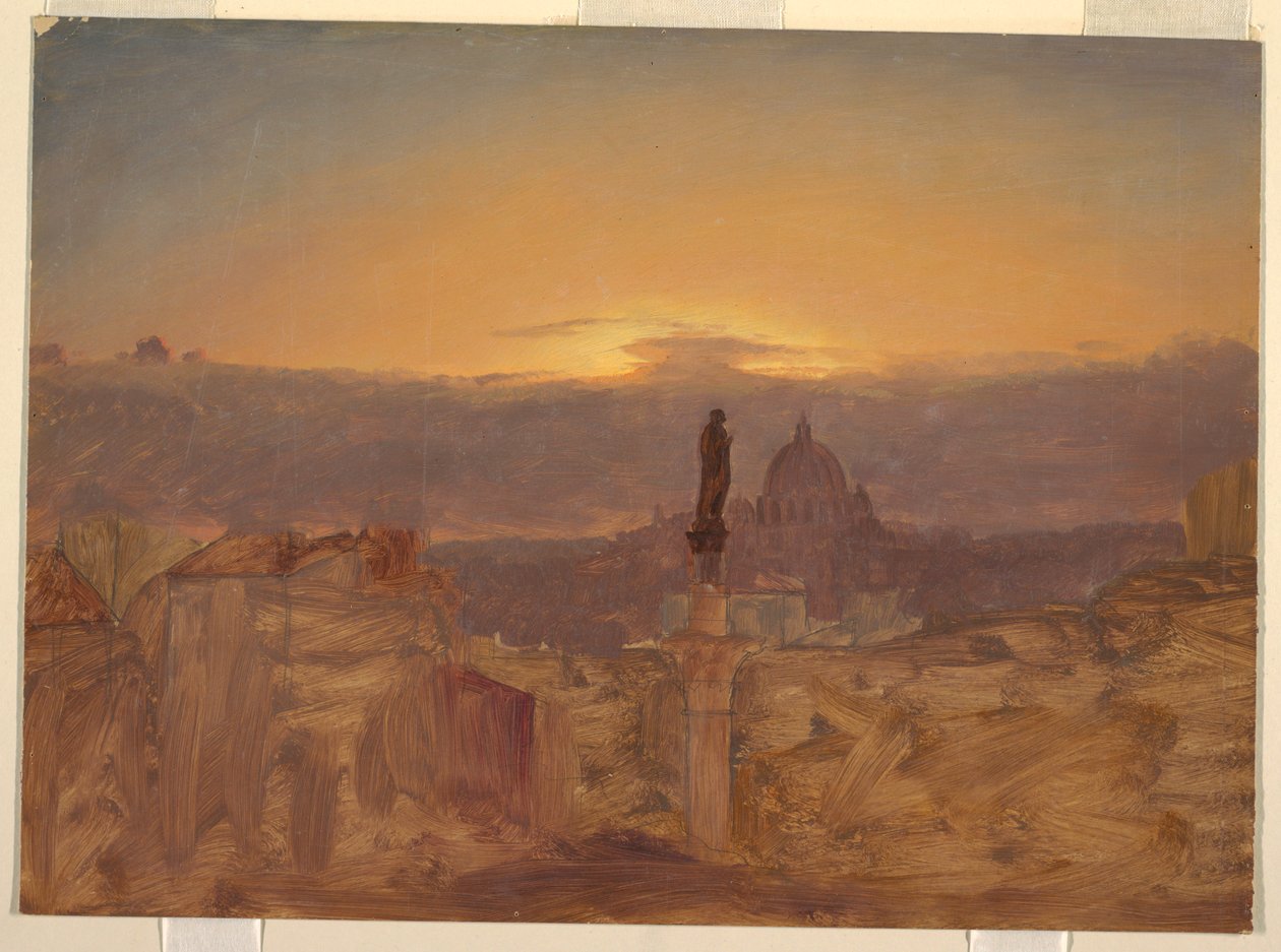 Tekening, Sint-Pietersbasiliek vanaf de Pincio, Rome, eind 1868 of begin 1869 door Frederic Edwin Church
