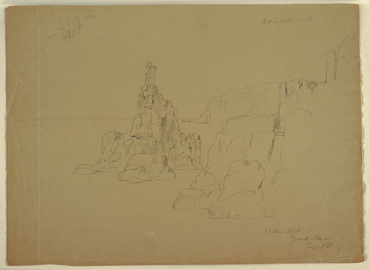 Tekening, "Standbeeld Rots", september 1851 door Frederic Edwin Church