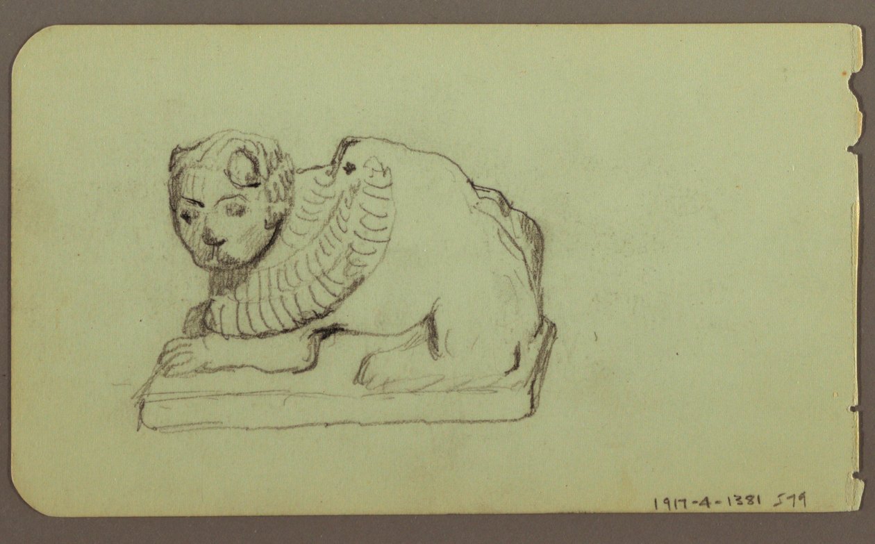 Tekening, Leeuwenbeeld, Skiff; Verso: Leeuwenbeeld, december 1883 door Frederic Edwin Church