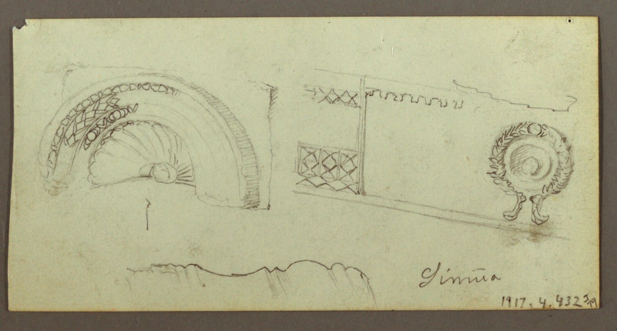 Tekening, stenen gebouw, mannen verzameld op het dak, 17 februari, mogelijk 1868 door Frederic Edwin Church
