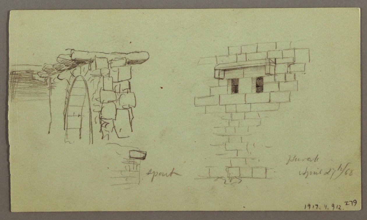 Tekening, Studies van bogen en boogvoet, april 1868 door Frederic Edwin Church