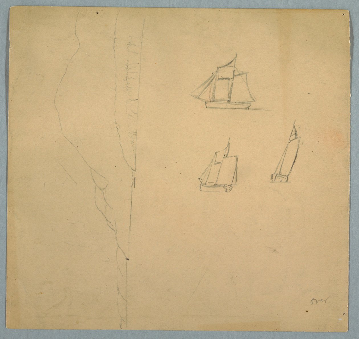 Tekening, Studies van landschap en schepen, 1850-51 door Frederic Edwin Church