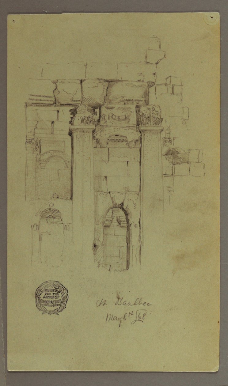 Tekening, Studie van tempelruïnes, 8 mei 1868 door Frederic Edwin Church
