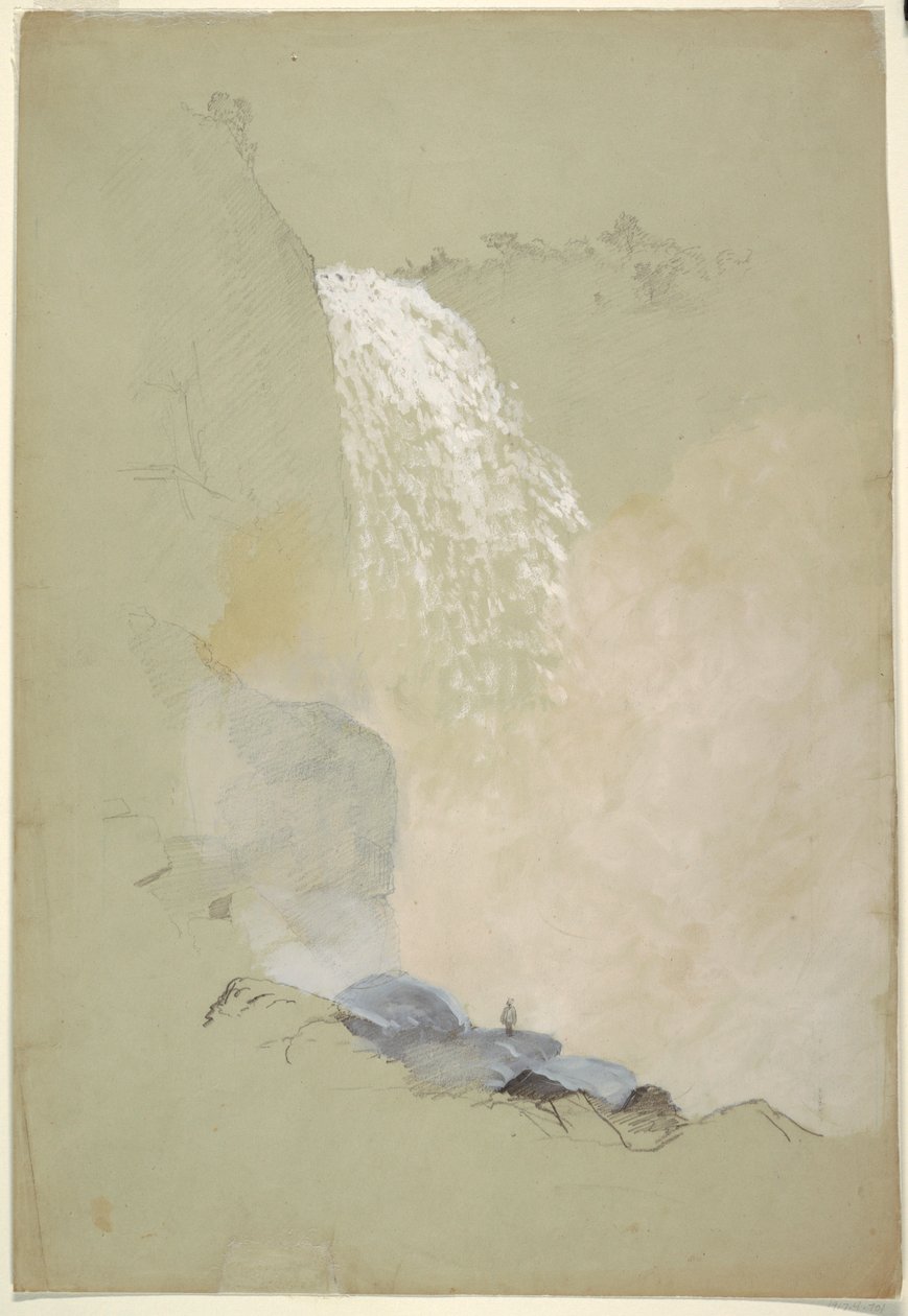 Tekening, Studie van Tequendama watervallen bij Bogotá, Colombia, juli 1853 door Frederic Edwin Church