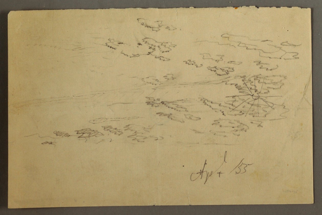 Tekening, Zon en wolken, april 1855 door Frederic Edwin Church