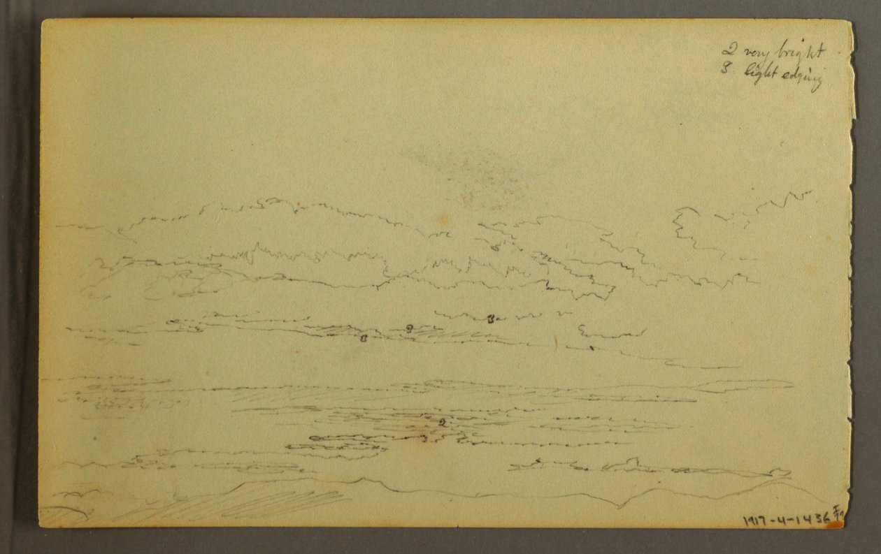 Tekening, Ondergaande zon achter lage heuvels, 1845 door Frederic Edwin Church