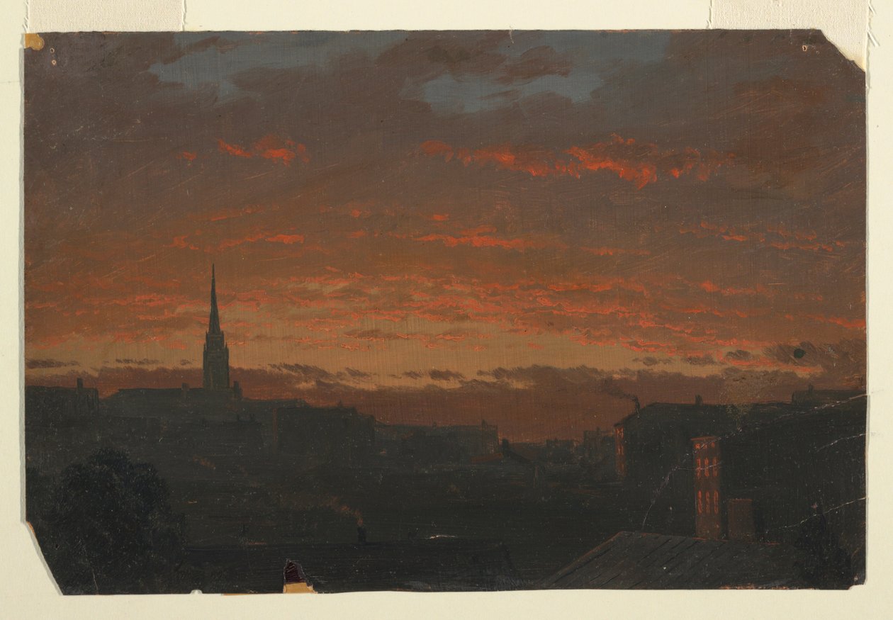 Tekening, Zonsondergang bij Hudson, New York, ca. 1860 door Frederic Edwin Church