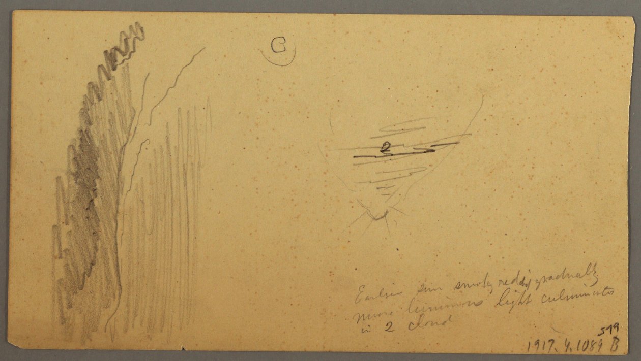 Tekening, Zonsondergang boven heuvels, 9 juli 1866 door Frederic Edwin Church