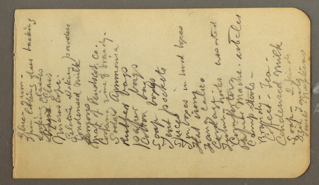 Tekening, bevoorradingslijst, mogelijk 1878 door Frederic Edwin Church