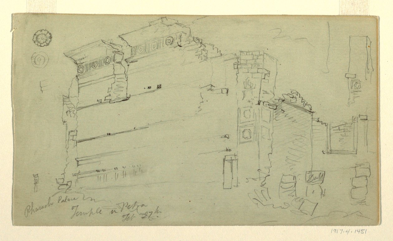 Tekening, Tempel, Petra, Jordanië, 27 februari 1868 door Frederic Edwin Church