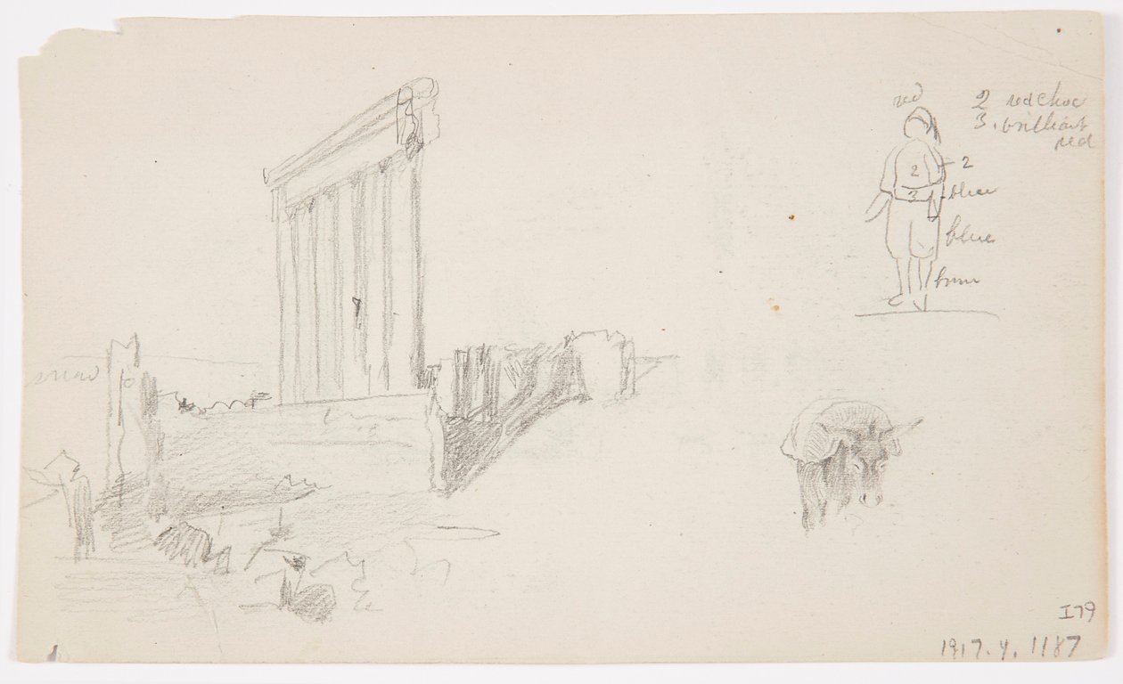 Tekening, Tempel van Jupiter bij zonsopgang, Baalbek, 7 mei 1868 door Frederic Edwin Church