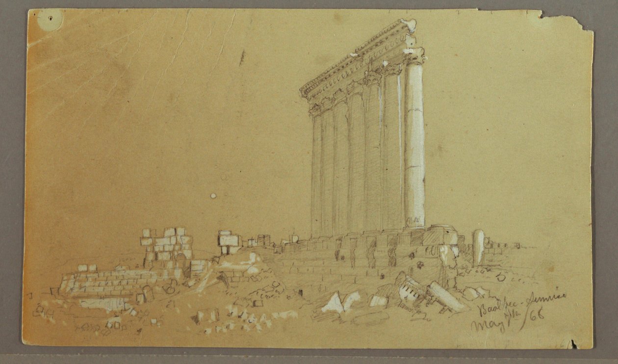 Tekening, Tempel van Jupiter bij zonsopgang, Baalbek, 7 mei 1868 door Frederic Edwin Church