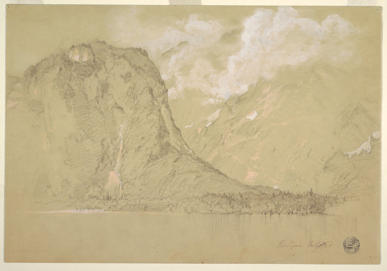 Tekening, De Königssee en Schrainbachwatervallen, juli 1868 door Frederic Edwin Church