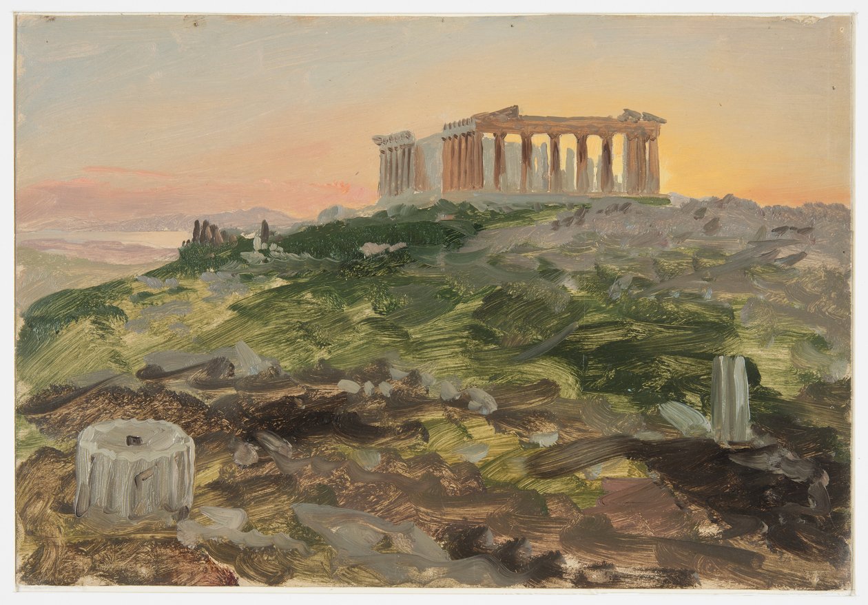 Tekening, Het Parthenon vanuit het zuidoosten, april 1869 door Frederic Edwin Church