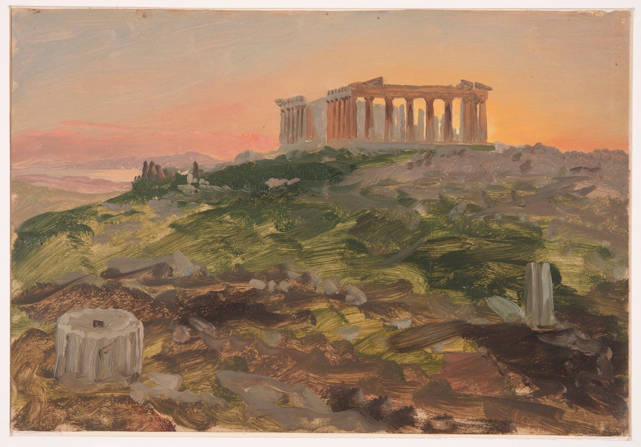 Tekening, Het Parthenon vanuit het zuidoosten, april 1869 door Frederic Edwin Church