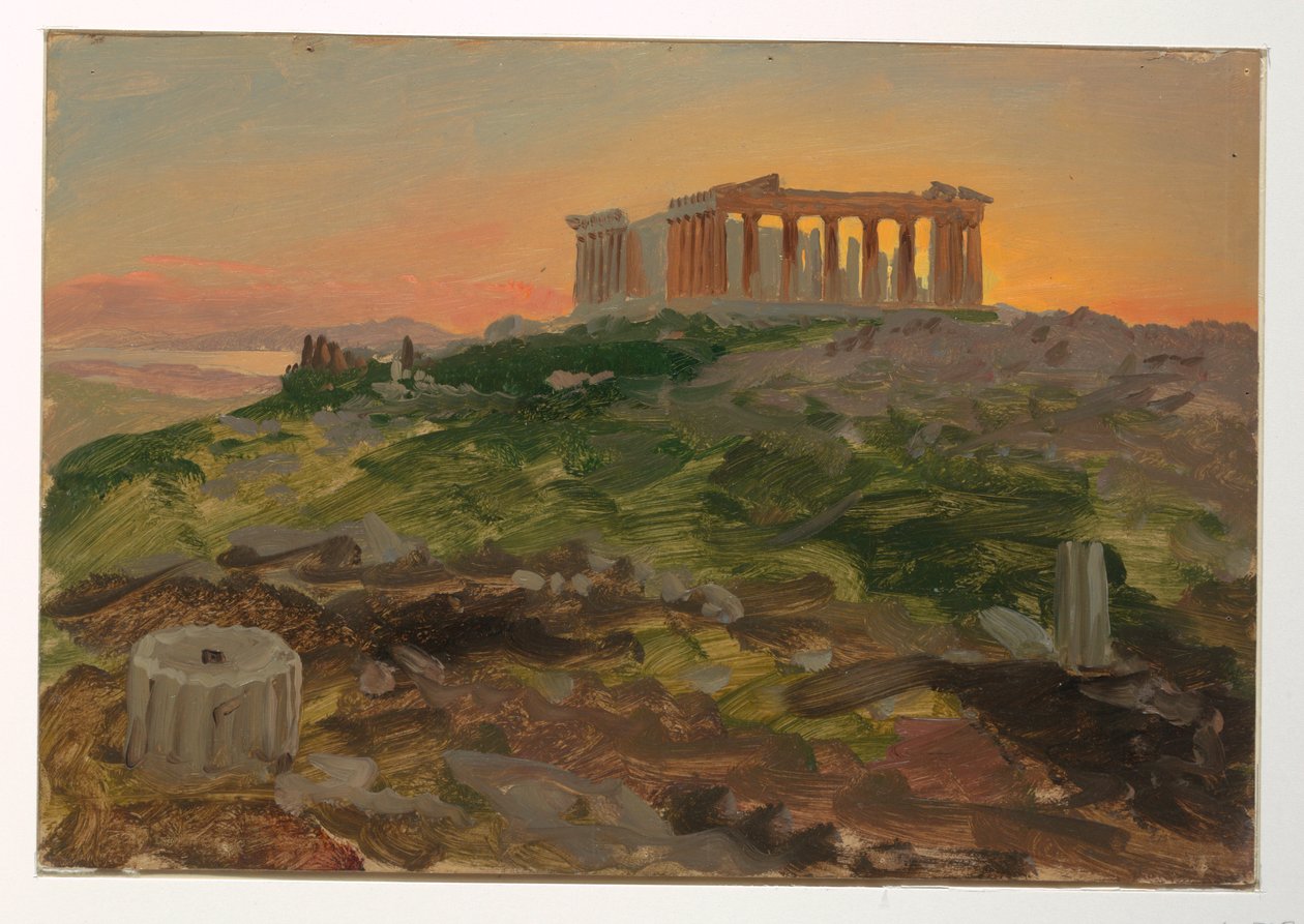 Tekening, Het Parthenon vanuit het zuidoosten, april 1869 door Frederic Edwin Church