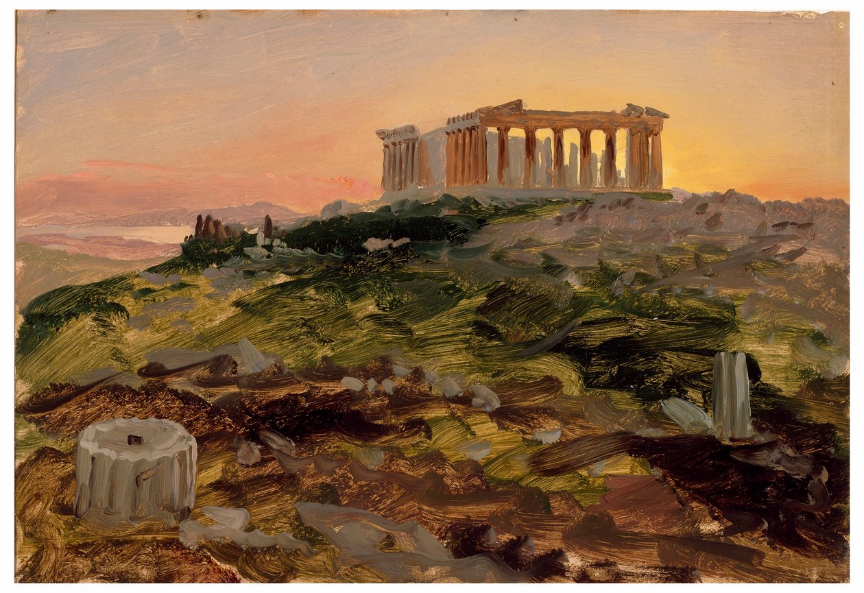 Tekening, Het Parthenon vanuit het zuidoosten, april 1869 door Frederic Edwin Church